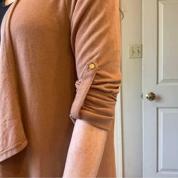 She + Sky Long sleeve knit jacket, long, solid tan wrap style, Soft! Comfy! Sz S - Picture 9 of 11